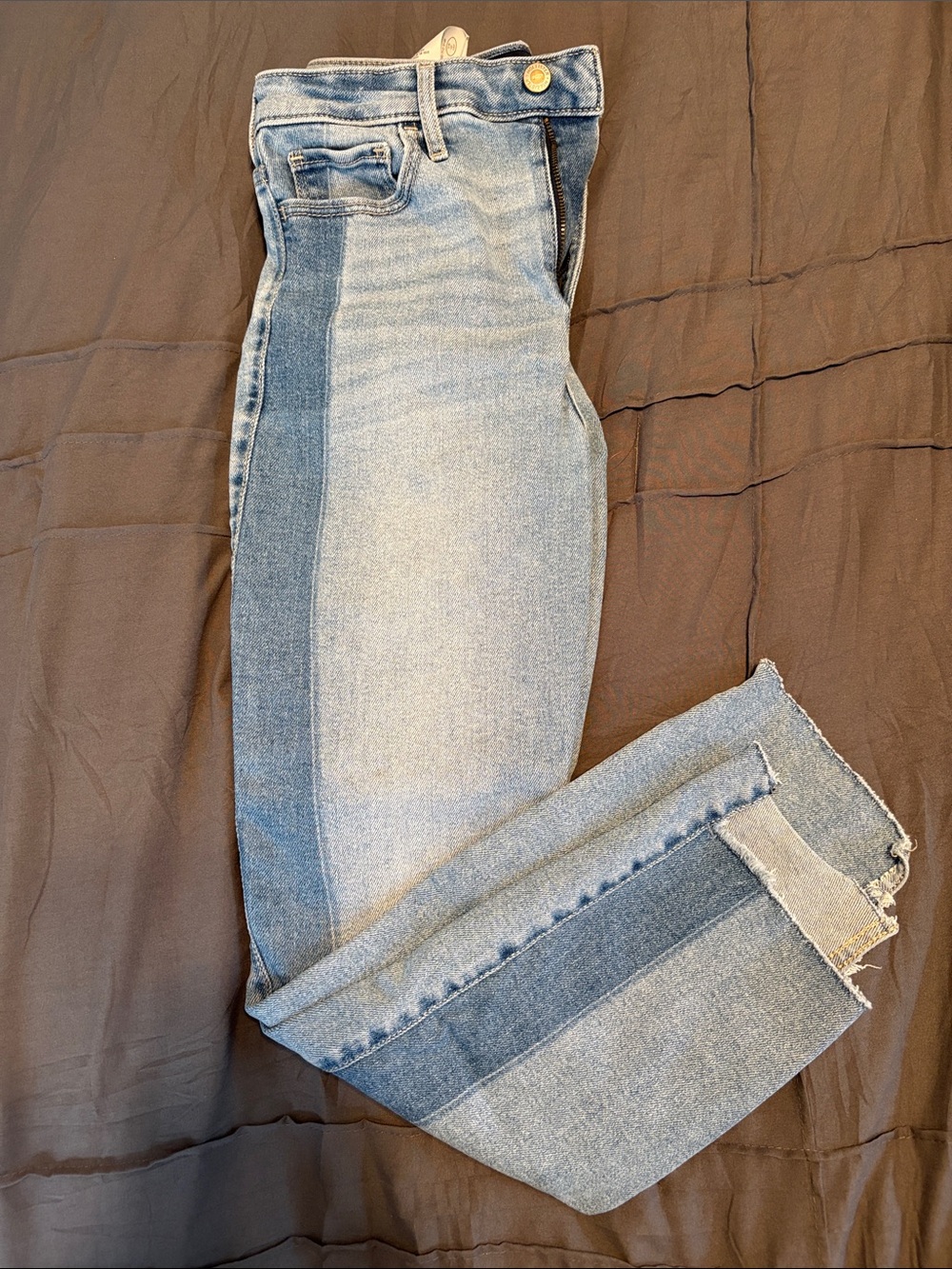 Hollister Two-Tone Light and Medium Blue Ultra High-Rise Skinny Ankle Stripe